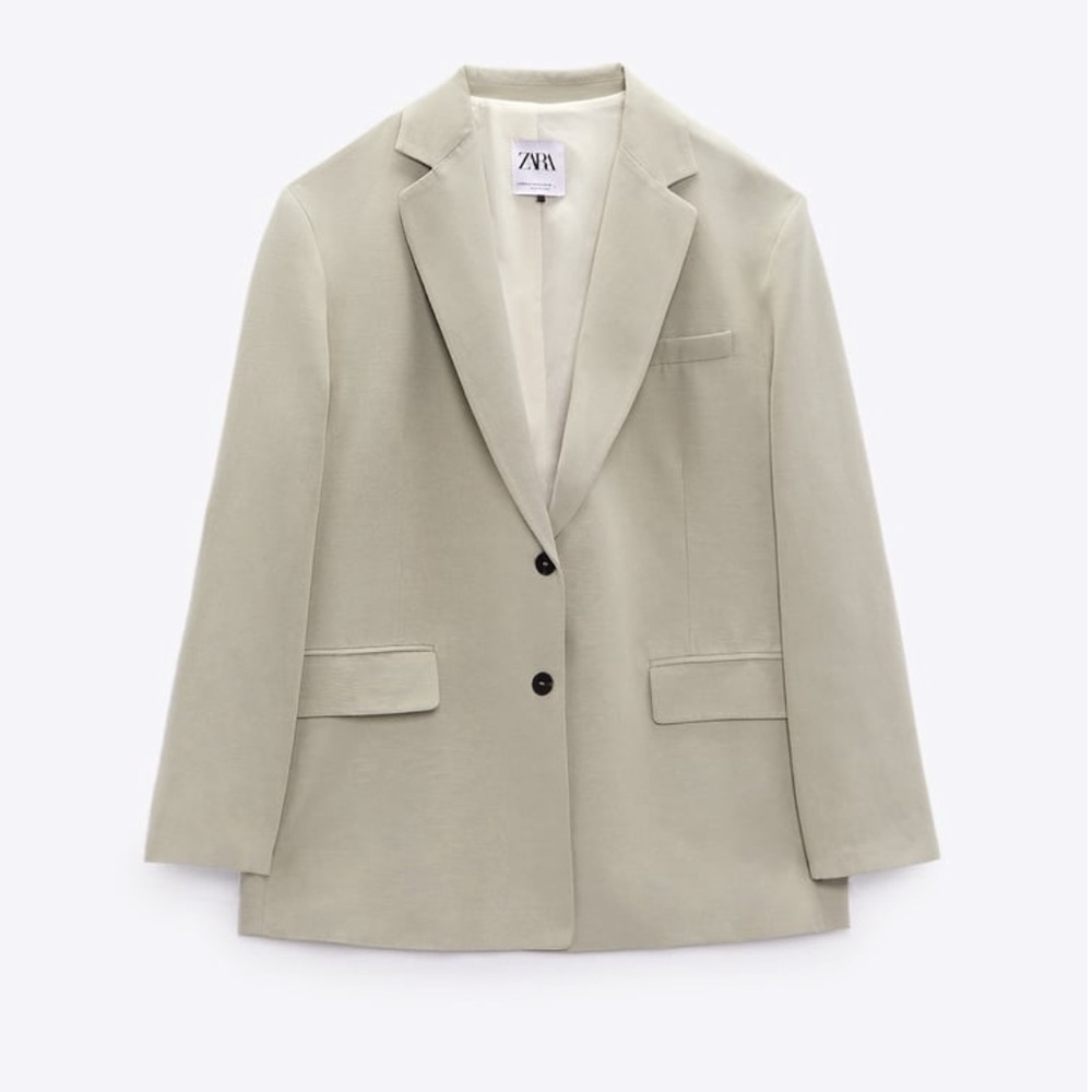 New ZARA NWOT Oversized Vented Linen Bland Blazer